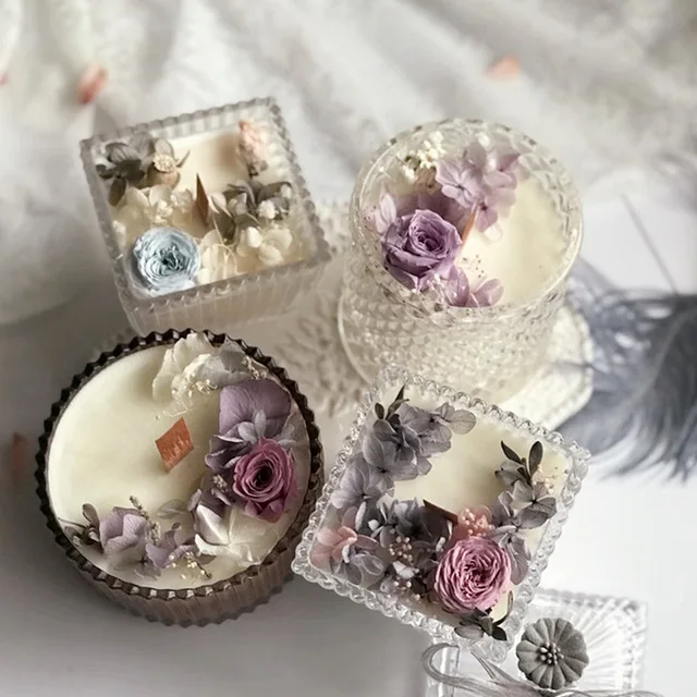 Glass Jar Wood Lids 200g Natural Soy Wax Crystal Scented Candle with gems stone inside