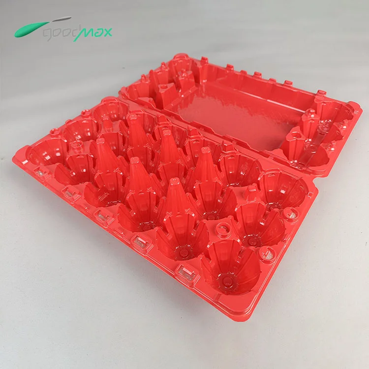 Goodmax Wholesale Custom Disposable PET Plastic Red 18-Hole Egg Packaging Tray With Lid