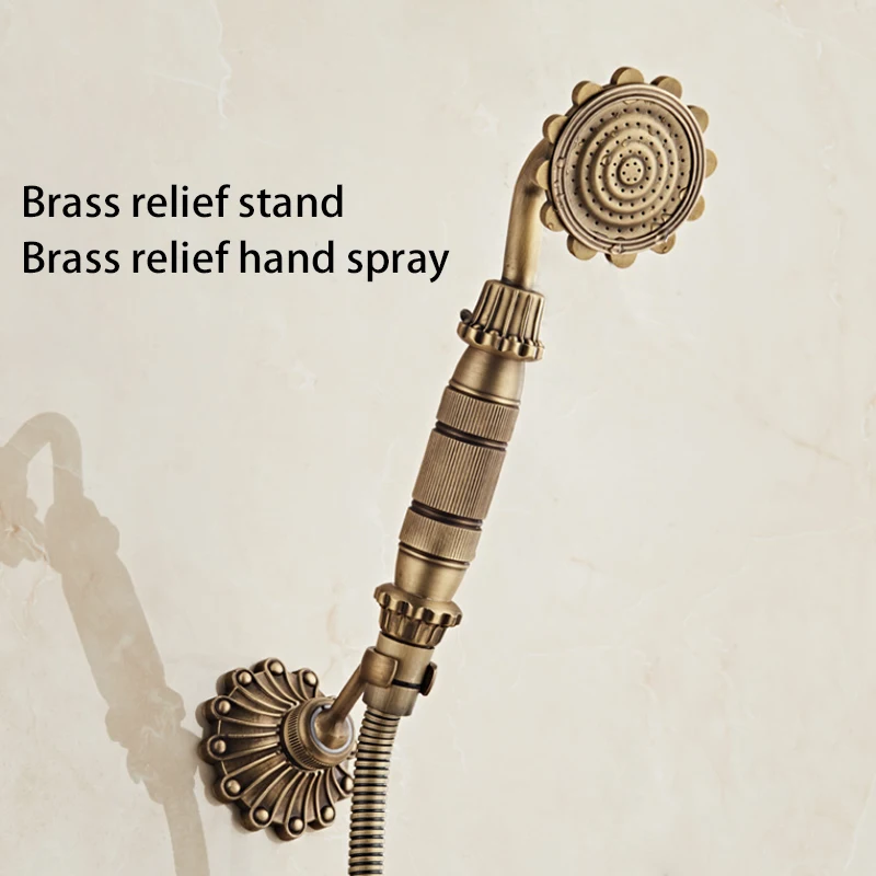 Bathroom European style retro antique exquisite carving handle all copper relief simple shower