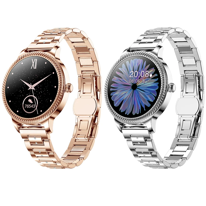 AK38 Women Smart Watch 1.09inch Round Touch Screen Lady Smart Bracelet Heart Rate Monitor IP67 Waterproof Fitness Wristband