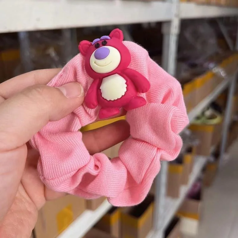 YT NEW Sweet Kids Cute Bear Large Scrunchie Spring New Sakura Pink Cartoon Elastic Hair Band Girl Flower Hair Rope