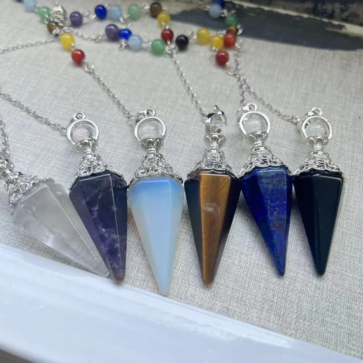 High Quality crystal stone Pendulum seven chakra Pendulum amethyst Pendulum  for healing _XCG