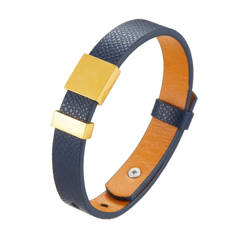 Personalized Diy Jewelry Stainless Steel Engravable Custom Logo Blank tag Men Leather Bracelet