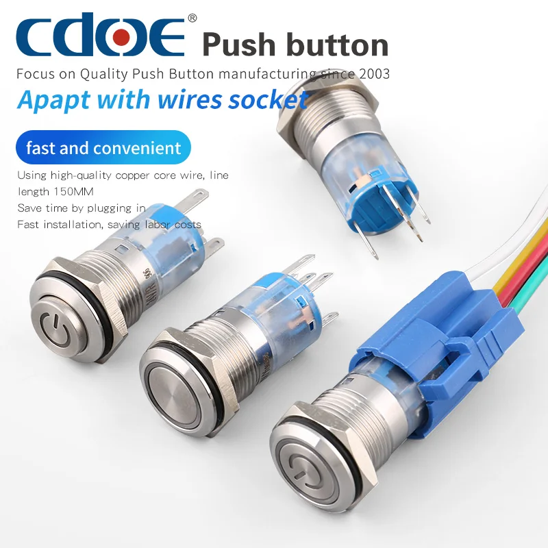 16 мм 19 мм 22 мм Водонепроницаемая ip67 мгновенная металлическая кнопка с высокой головкой и подсветкой