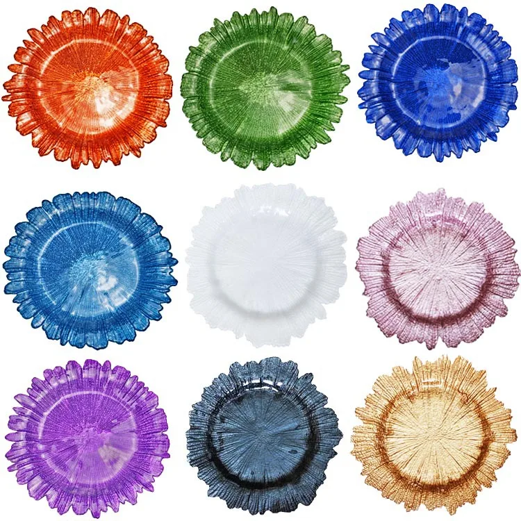 Wholesale Hot Sale Elegant Glass Charger Plate with Gold Rim Wedding Chargers