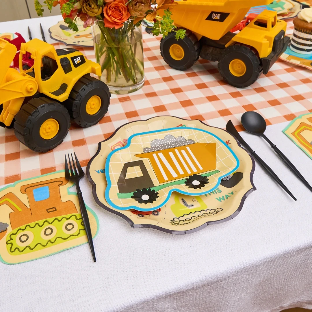 CIVI custom paper party plates disposable tableware set car theme supplies paper plate napkins cups set for kids party