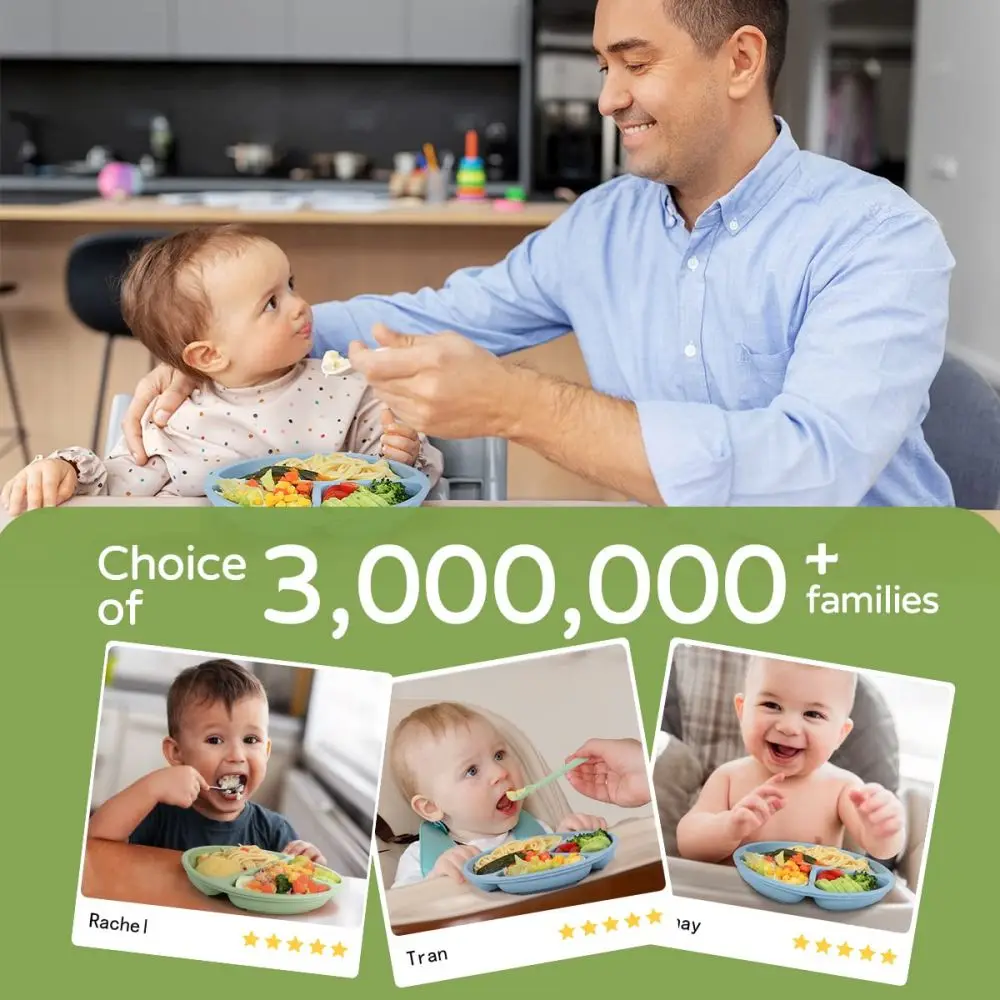 Suction Plates for Babies 100% Silicone Plates Stay Put with Suction Feature Divided Design Silicone baby plates