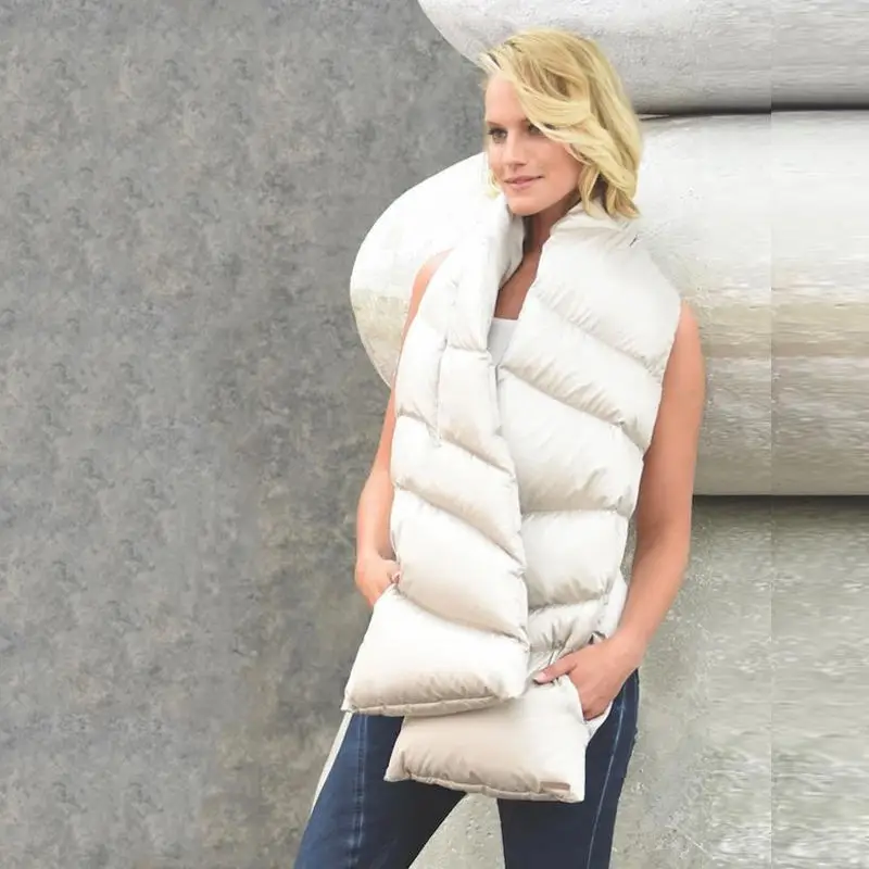 puffy outdoor Scarf wearable camping quilted warm scarf camping puffy down scarf With Words Printing