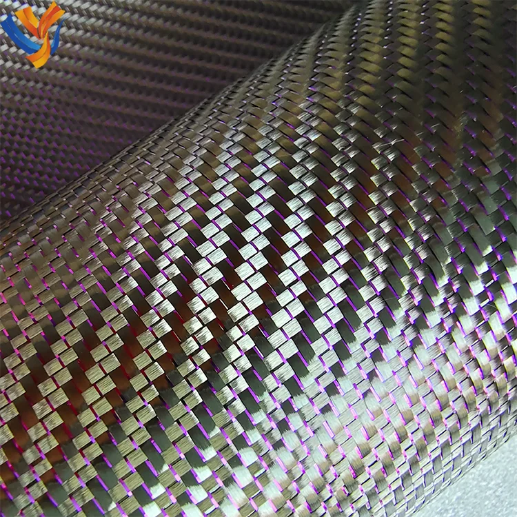 Twill Weave Single Purple Wire Carbon Fiber Fabric 3K Single Metallic Purple Tinsel Filament Carbon Fiber Fabric