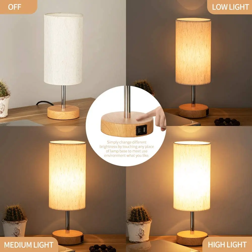 Touch Switch Double Usb OutputPopular Modern Style Wooden Table Lamp Holder Base Touch Control Table Lamp