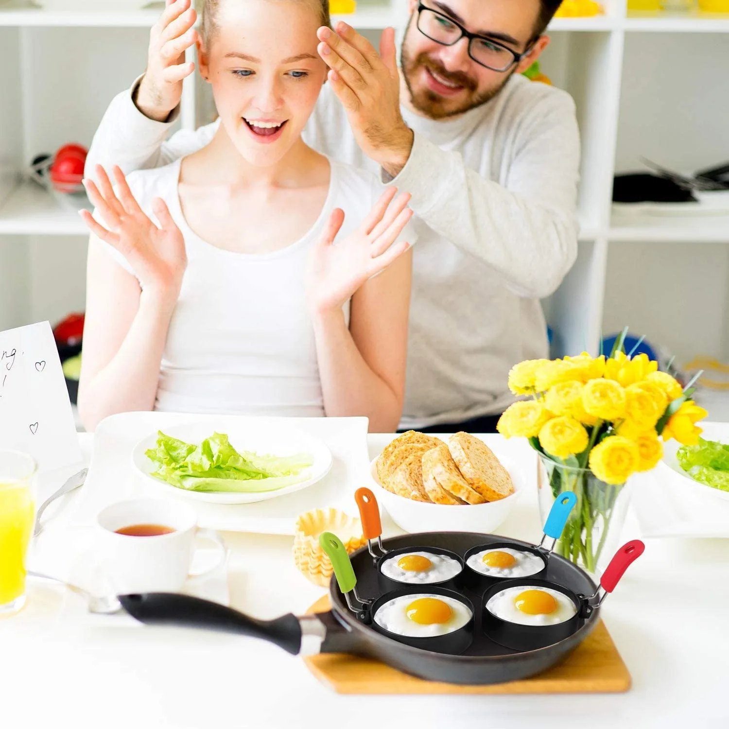 Round Cooking Tools Handle Stainless Steel Non-Stick Round Fried egg circle Pancake Rings Mold