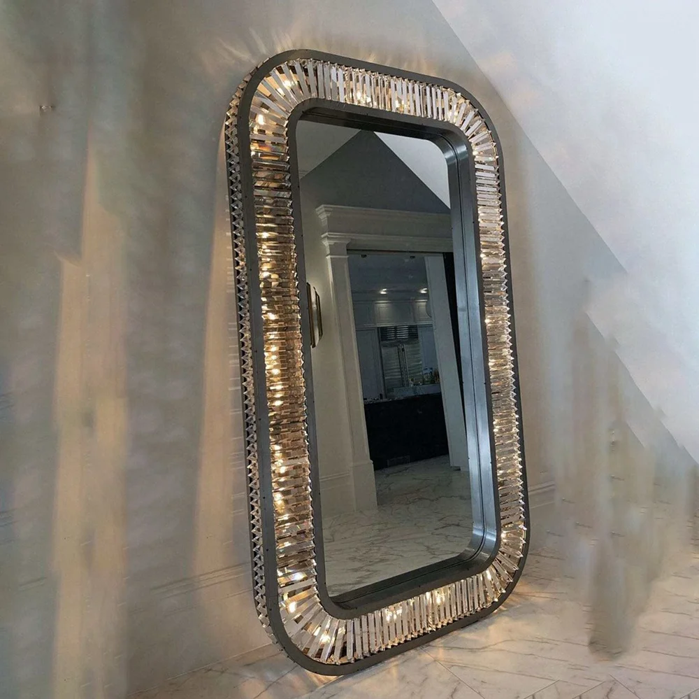 Luxury Living Room Decor Led Stand Mirror Custom Large Full Length Body Hanging Crystal Wall Mirror