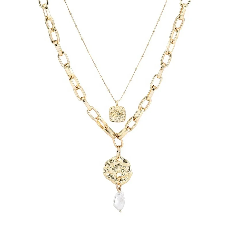 Подвеска из натурального жемчуга толстый позолоченный кабель ожерелье из бисерной цепью 2 слоя ожерелье набор