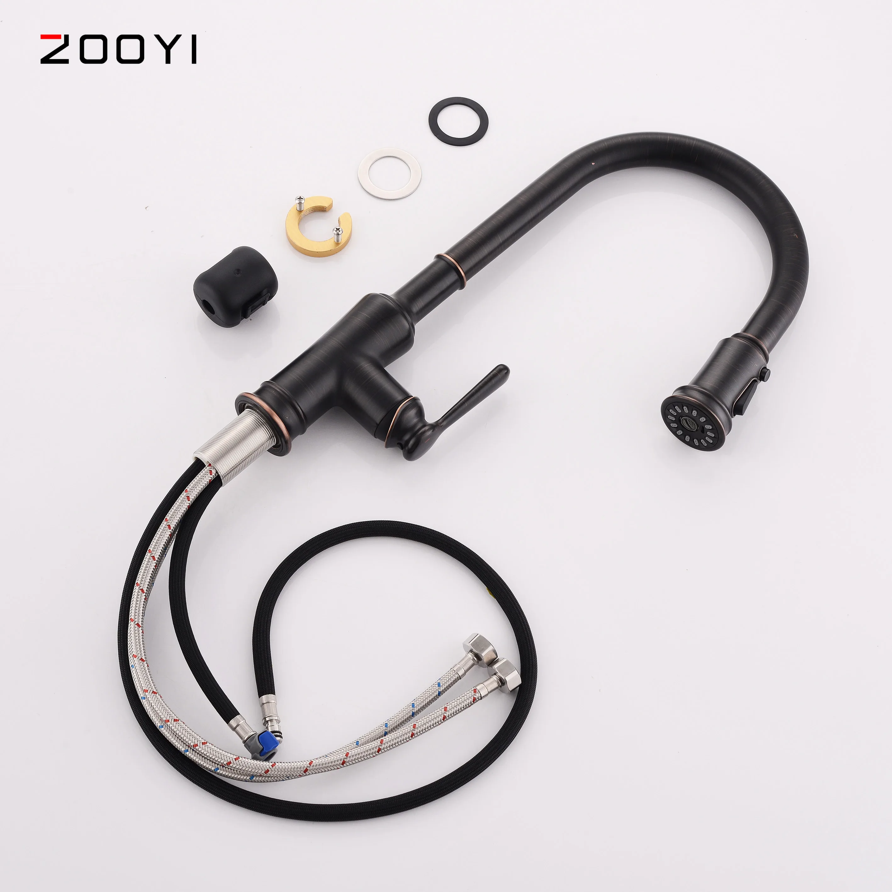 Commercial hot and cold water kitchen faucet mixer taps with pull down sprayer