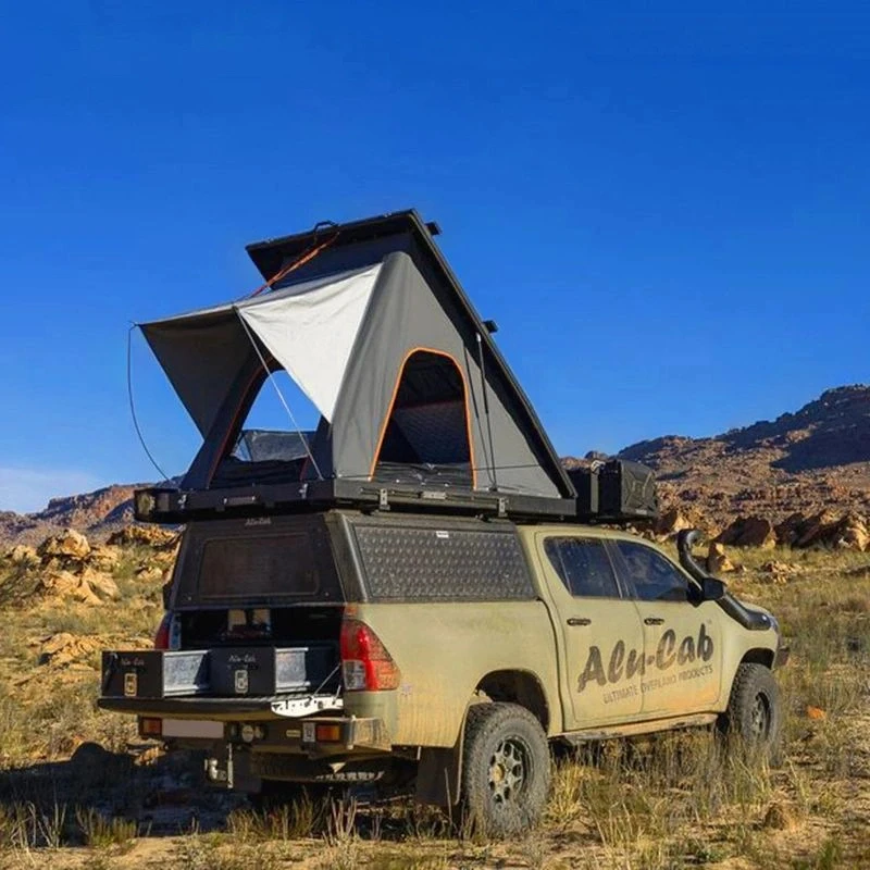 Camping Aluminum 4 Person Top Roof Tent, Triangle Car Rooftop Tent Clamshell Black Gray Hard Shell Roof Top Tent