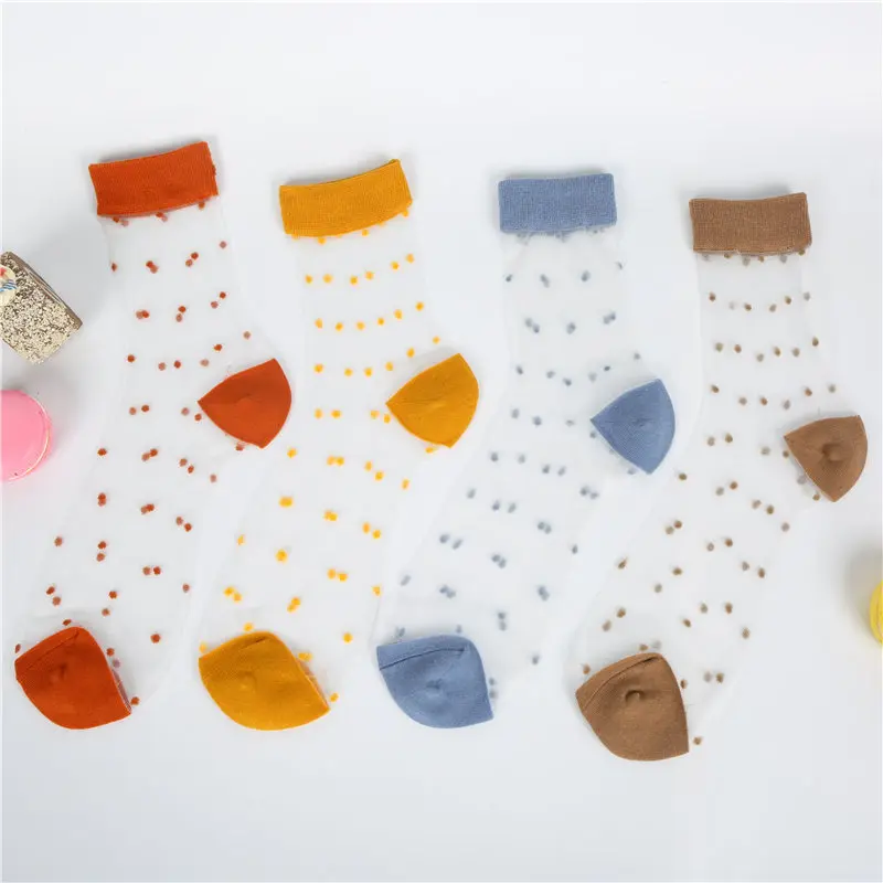Womens Sheer Socks Summer Transparent Thin Mesh Lace Elastic Jacquard Glass Socks