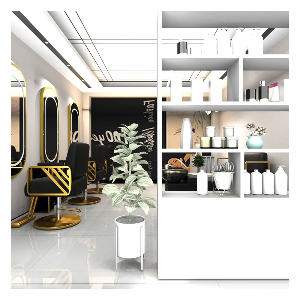 Black And Gold Barber Shop Equipment Fashion New Design Salon Station Set Beauty Customize Salon Furniture Set