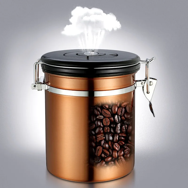 
Stainless Steel Coffee Canister With One Way Degassing Valve and Date Compass for 500grams coffee 