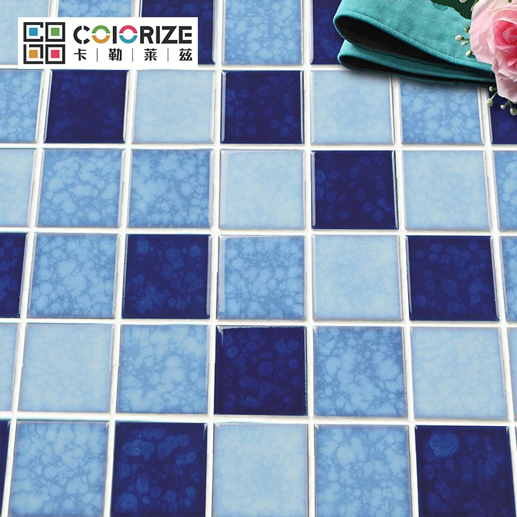 Цветная мозаичная плитка для бассейна из голубого фарфора, высокое качество, фабрика Фошань, разнообразные квадратные фарфоровые плитки для бассейна