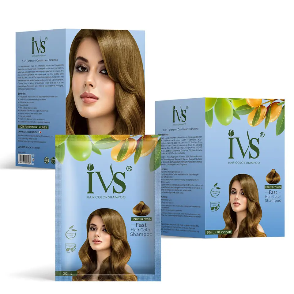 IVS 30ml x 10 Hair Color Shampoo Fast Shipping Private Label Magic Organic Ammonia Free Permanent Herbal Hair Dye Color Shampoo