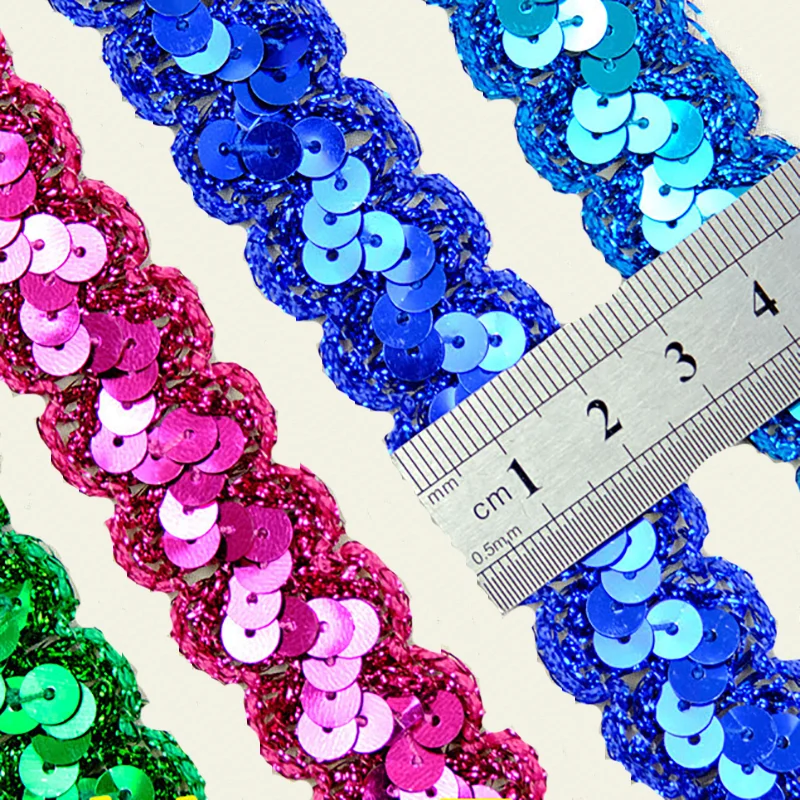 13 m 23mm wide Cheap wholesale metallic wavy lace ribbon S-shaped ethnic gimp trim costume sequined braided gota lace trims