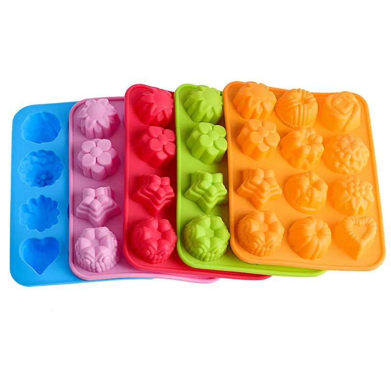 1579 Thickened 12-hole flower and grass silicone cake baking mold muffin cup ice cream jelly pudding soap mold