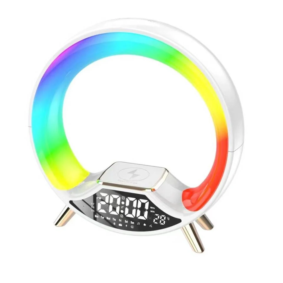 Multi-Functional RGB 15W Atmosphere Light Wireless Speaker Sunrise Wake-Up Lamp Digital Display Alarm Clock