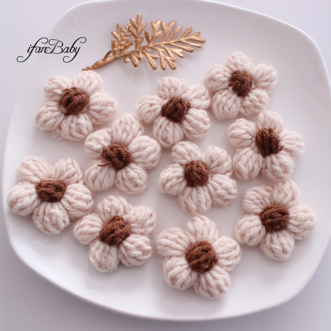 Cute Hand-knitted Hair Flower Crochet Flower For DIY Kids Girl Hair Clip Headwear Crafts Patches Puff Flowers