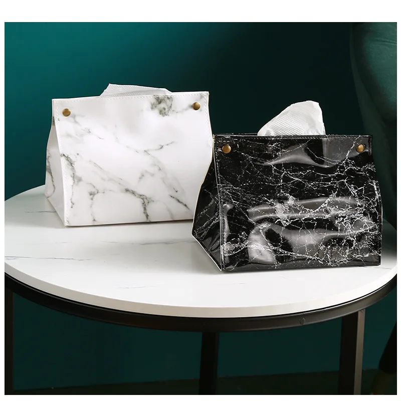 
Chic Tissue Case Box Container PU Leather Marble Pattern Home Car Towel Napkin Papers Dispenser Holder Box Case Table Decoration 
