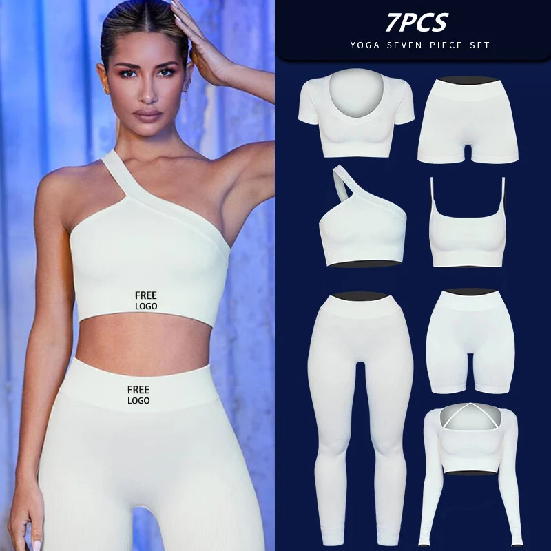 Yoga Outfit One Shoulder Sports Bra Womens Gym Leggings Suits Seamless Activewear Ribbed Yoga Set for Fitness