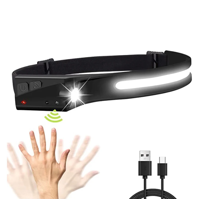 Налобный фонарь с датчиком движения, 350 лм, 230 градусов, USB, 10 Вт