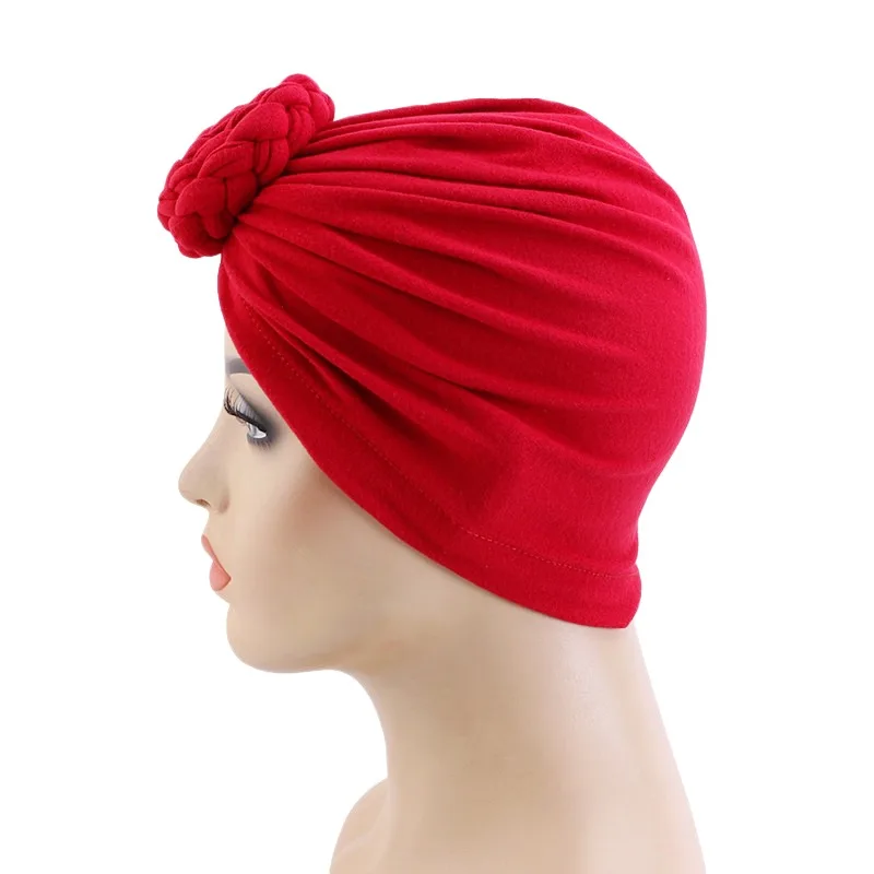 Hot Sale Plain Flower Muslim Chemo Headwrap Stretch Large Turban Chemo Satin Lined Stretchy Headwrap Turbans