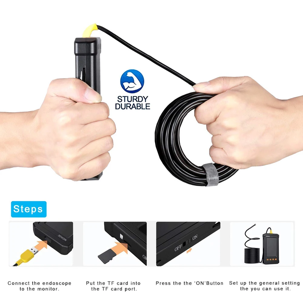 Industrial Endoscope Borescope Wall Camera with 5.5mm Micro Inspection Cam 1080P 4.3inch LCD Screen 6 LED Lights for Tool Box