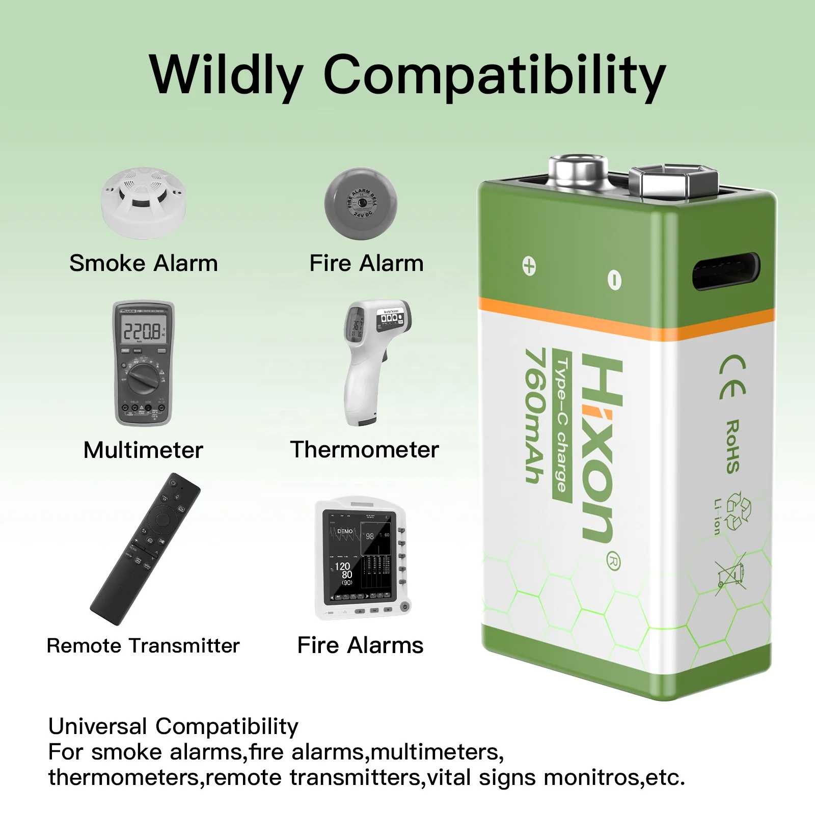 High quality 9V 760mah rechargeable lithium batteries 6F22 usb and type C charge battery 8pcs kit