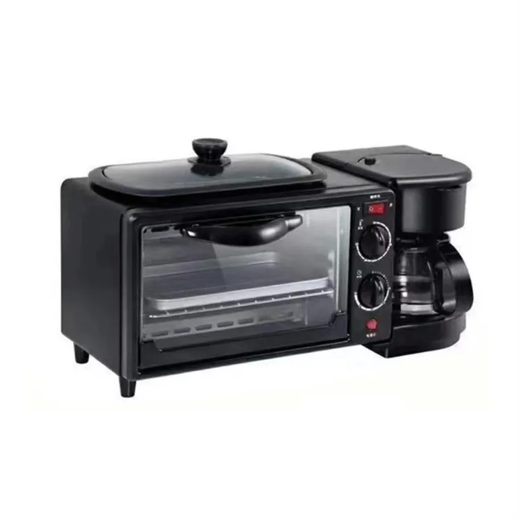 Multifunction Breakfast Maker Plastic Black 3 in 1 coffee maker frying pan toaster oven
