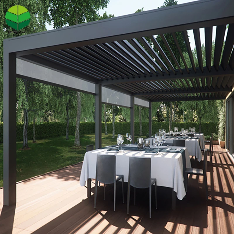 Customized Waterproof  Modern Garden Arches Arbous Bioclimatic Aluminium Pergola with Louvered Roof
