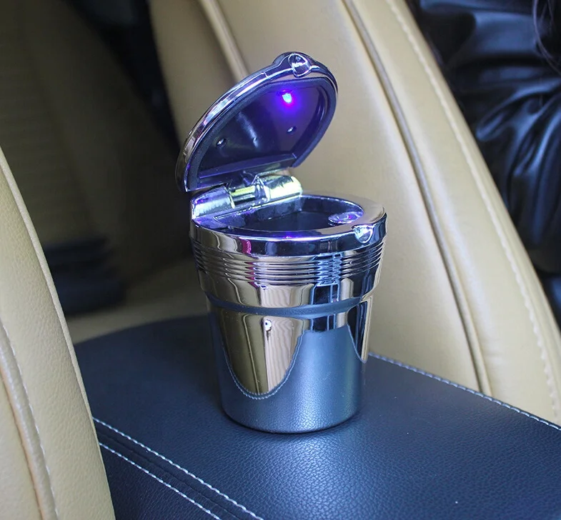 Portable Custom Outdoor Smokeless LED Car Cigarette Ashtray With Cover