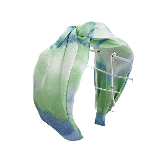 GEERDENG New Design Tie Dyed Satin Fabric Cross Knot Hairband Women Favorite Hair Trendy Chiffon Silk Headbands for Online Shops