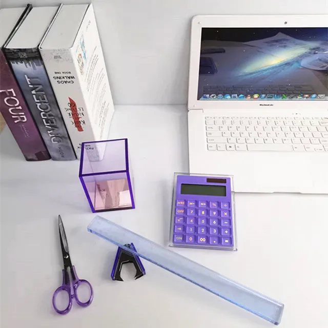 High Quality Transparent purple Acrylic Office Supplies Custom Office Table Stationery Set