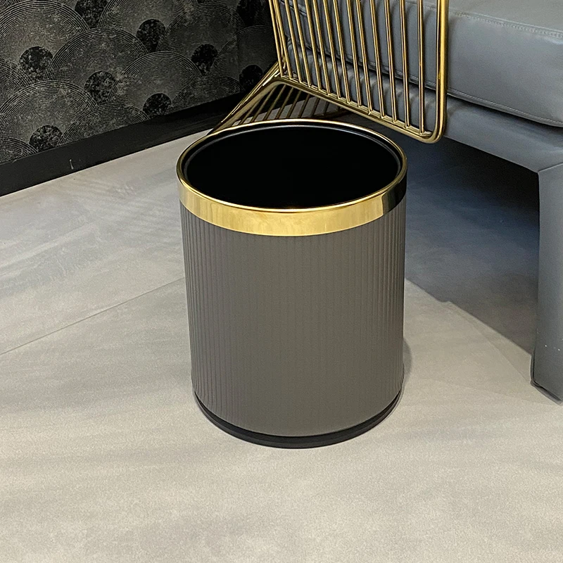 Leasylife Wholesale Luxury 10L/14L Trash Can Leather Surface Double Layer Garbage Bin Trash Can for Hotel Office
