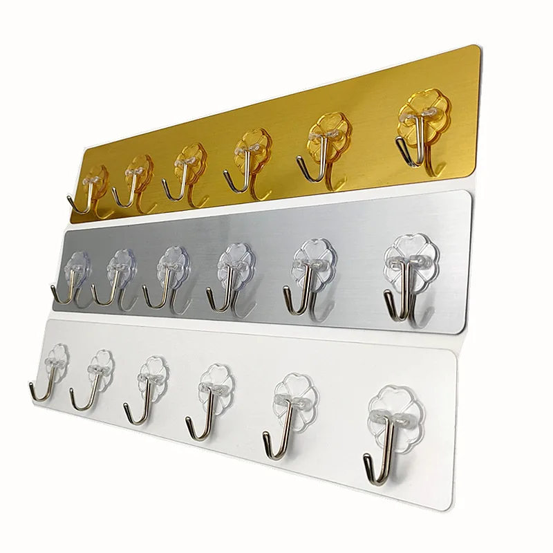 Customization Acceptable 6 in 1 Self-adhesive Tracess Hanging Hooks Punch-free Trackless Magic Robe Hanger Door and Wall hanger