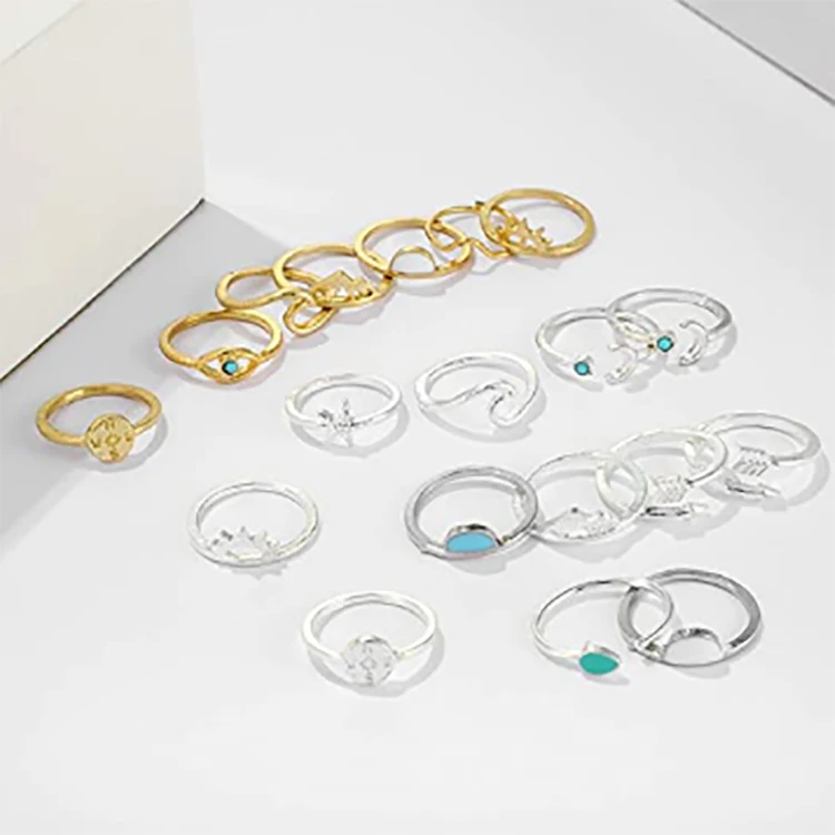 Fashion High Quality Wholesale Silver Stackable Ring Set Star Moon Knuckle Ring