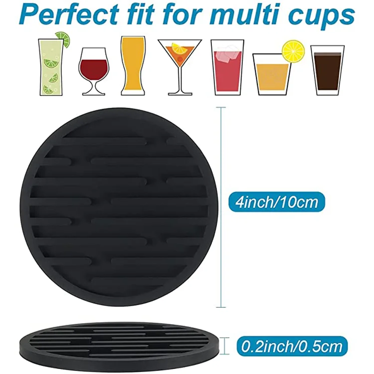 Washable Durable Unbreakable custom logo silicone coasters for drink round shape insulated fancy coffee cup coaster