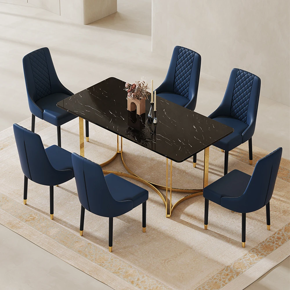 Luxury Nordic European Modern Design Black Marble 4 Seater Dining Table Set 6 Chairs Console Corner Dining Room Sets Furniture