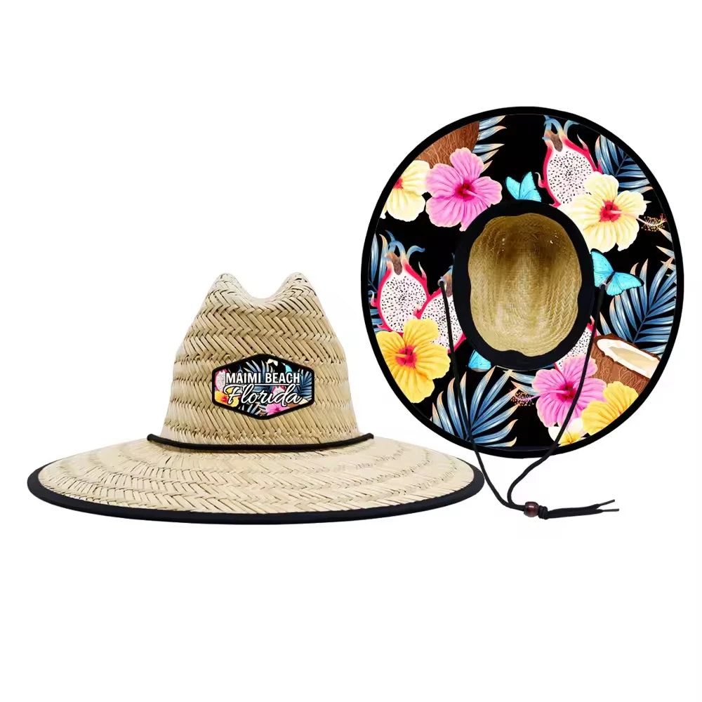Custom printed under brim flowers big brim outdoor sun visors summer beach women sun hat straw felt wide brim