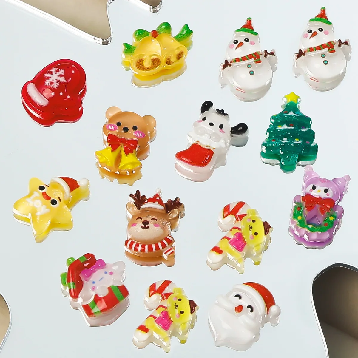 Christmas resin nail art accessories cartoon Christmas tree snowman reindeer socks candy DIY handmade nail decorations