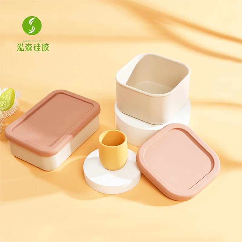 Reusable Leak Proof Silicone 3 Compartment Food Containers Lunch Box Snacks Box For Kid