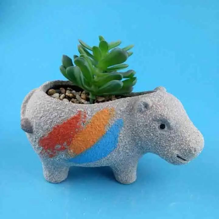 Cute Animal Mini Ceramic Flower Pot with sand finish Ceramic succulent pot with fake plant