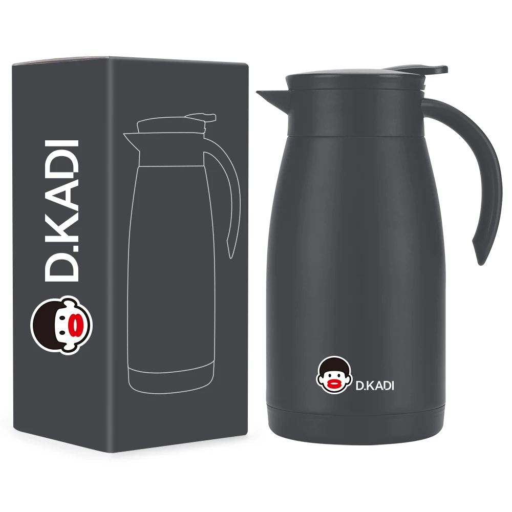 304 Stainless Steel Double-Walled Thermal Coffee Carafe Kettle with Lid for Hot Cold Beverages & Tea Dark Coffee Vacuum Bottle