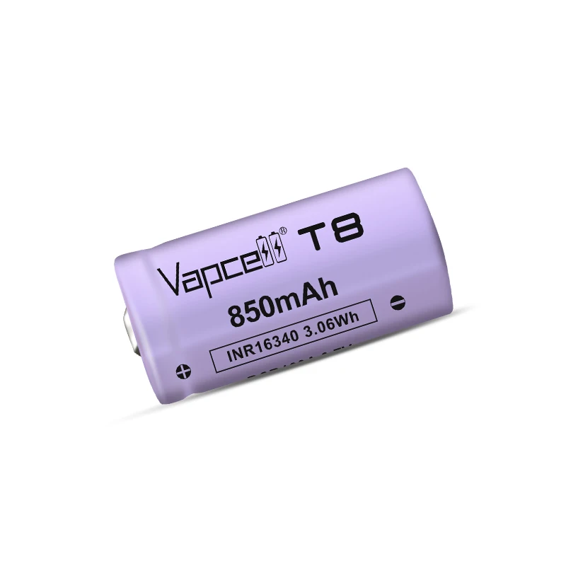 Аккумуляторные литий-ионные батарейки Vapcell T8 850 мАч 3 А INR16340 высокого качества для